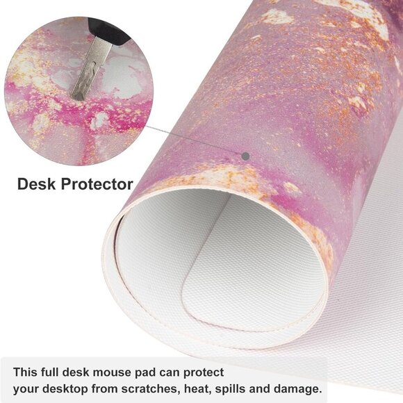 Large Mouse Pad, Cute Pink Desk Mat for Desktop, Women Girls PU Leather Waterpro - Picture 5 of 6
